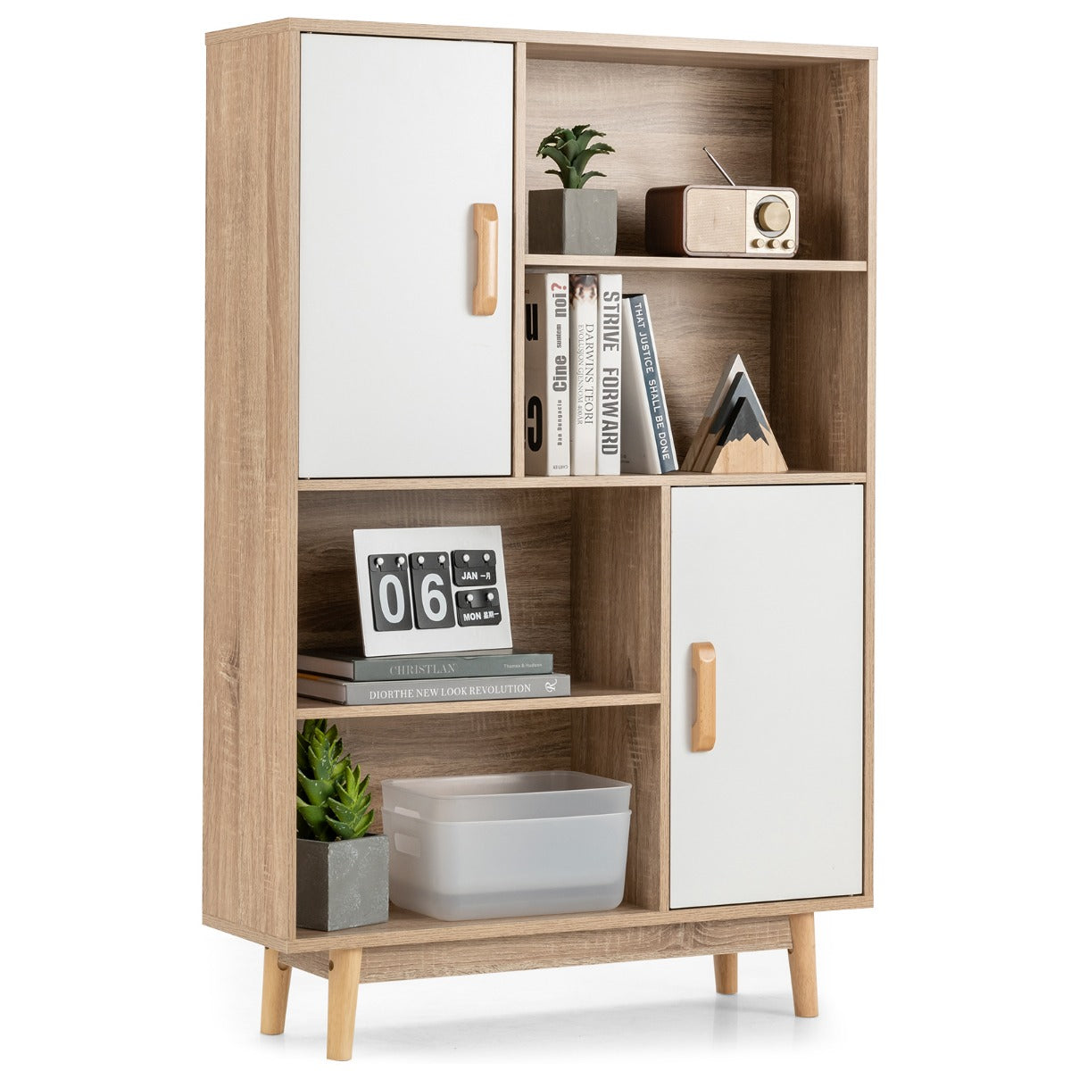 Costway - Bücherregal, Bücherregal 4-stöckiges, Bücherregal mit 2 Türen 4 offene Regale, 80 x 24 x 120 cm, Weiß