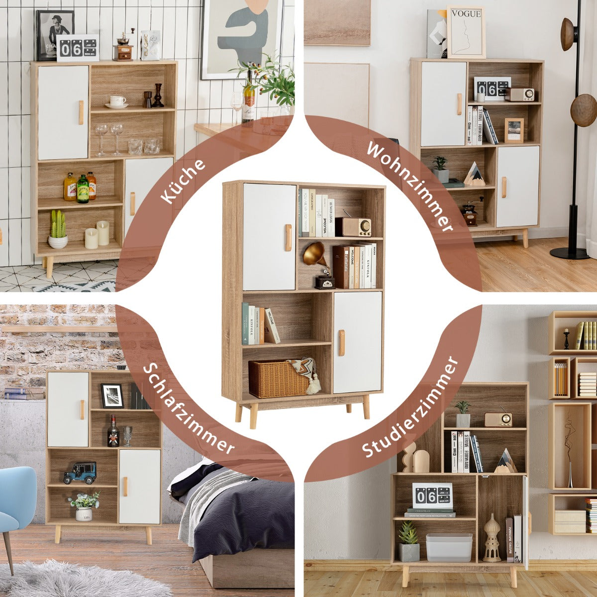 Costway - Bücherregal, Bücherregal 4-stöckiges, Bücherregal mit 2 Türen 4 offene Regale, 80 x 24 x 120 cm, Weiß, 2