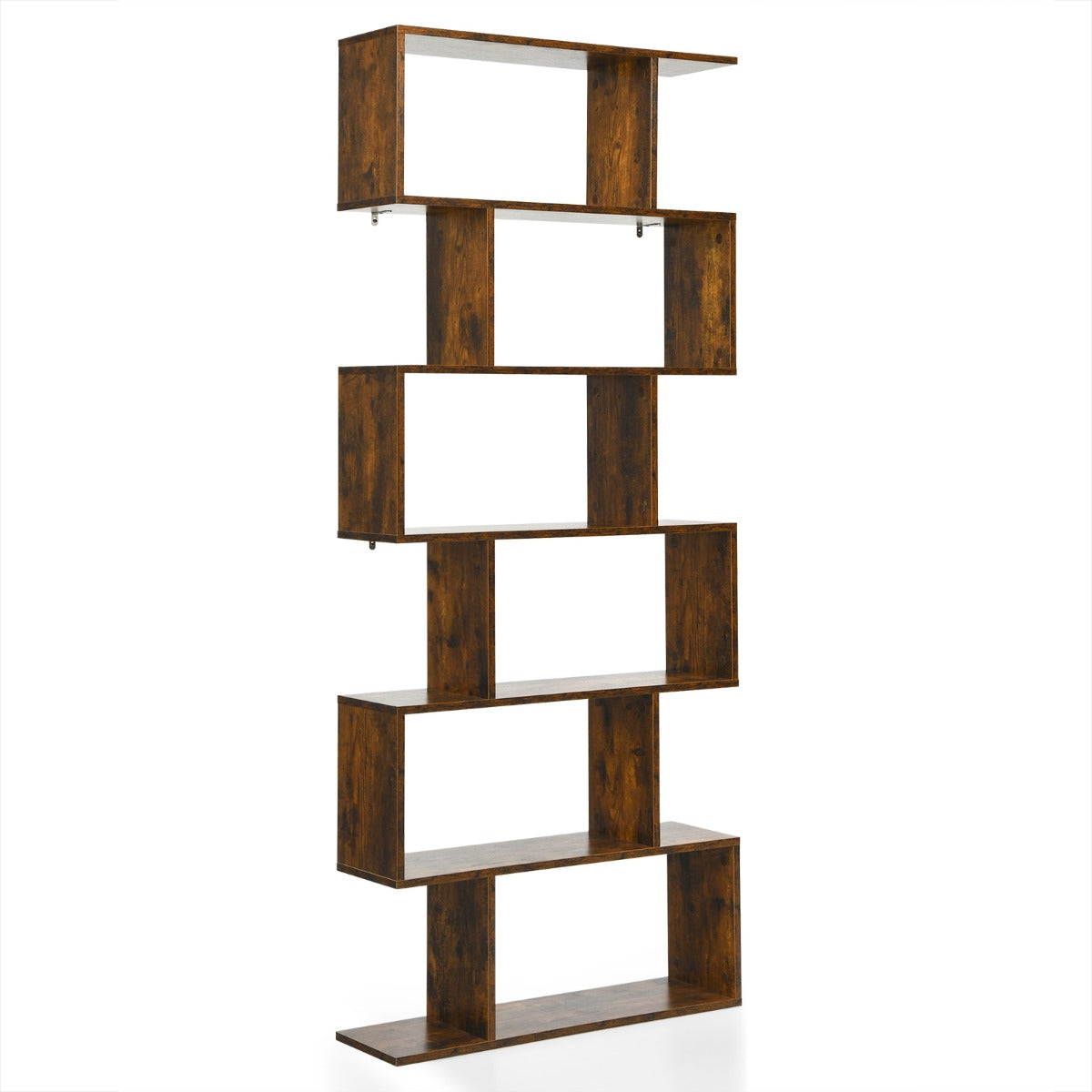 Bücherregal, Bücherregal 6 Ebenen, Standregal S-Form, Aufbewahrungsregal, Holz, Farbwahl-Braun, Costway, 1