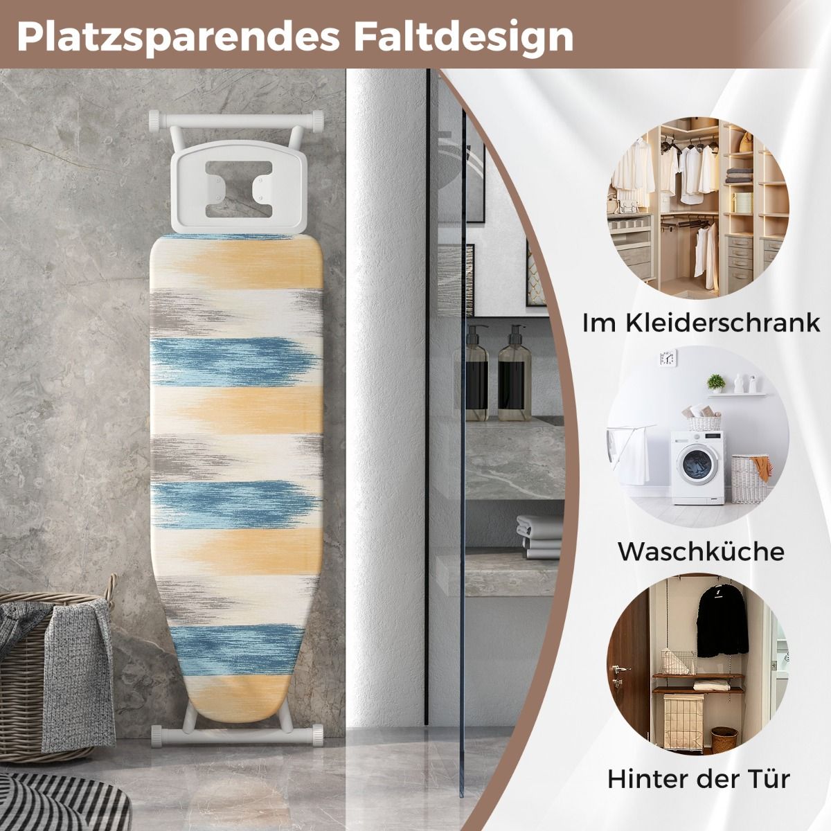 Bügelbrett, mit Eisenablage & 7 Verstellbarer Höhe, bügelbrett klappbar, Bügeltisch, mit Bügelbrettbezug, Blau, gelb, Costway, 5