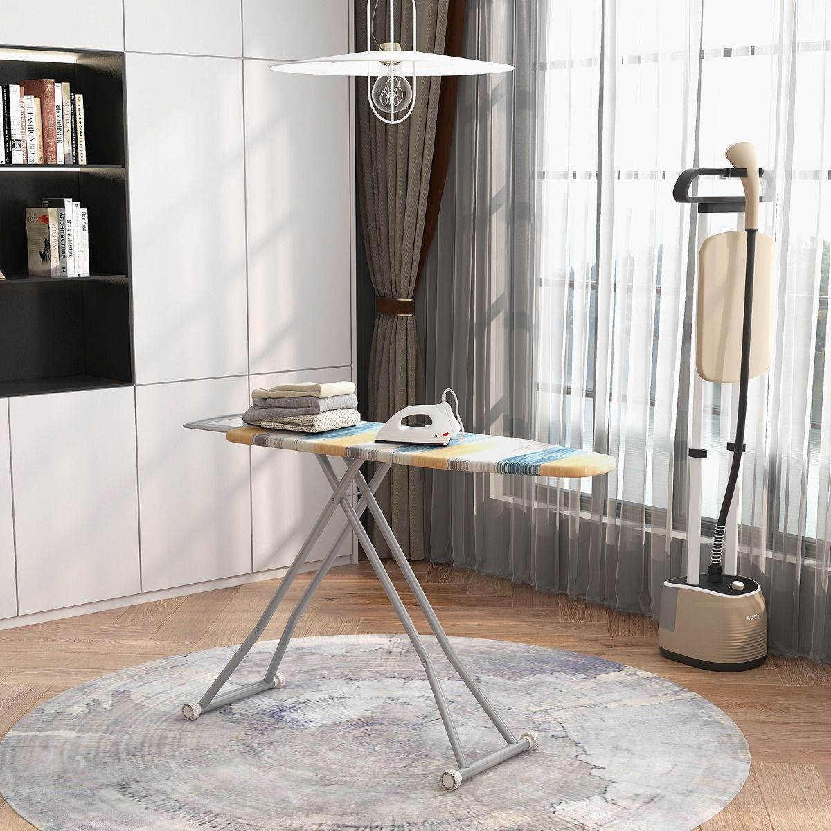 Bügelbrett, mit Eisenablage & 7 Verstellbarer Höhe, bügelbrett klappbar, Bügeltisch, mit Bügelbrettbezug, Blau, gelb, Costway, 1