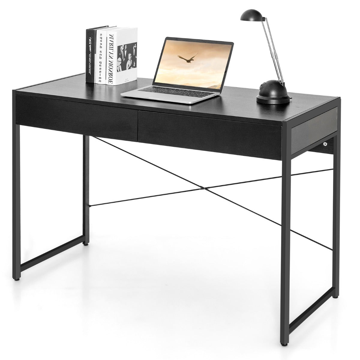 Costway - Schreibtisch Computertisch Bürotisch PC Tisch Arbeitstisch mit 2 Schubladen Schwarz