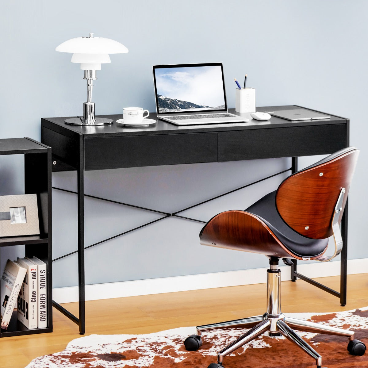 Costway - Schreibtisch Computertisch Bürotisch PC Tisch Arbeitstisch mit 2 Schubladen Schwarz
