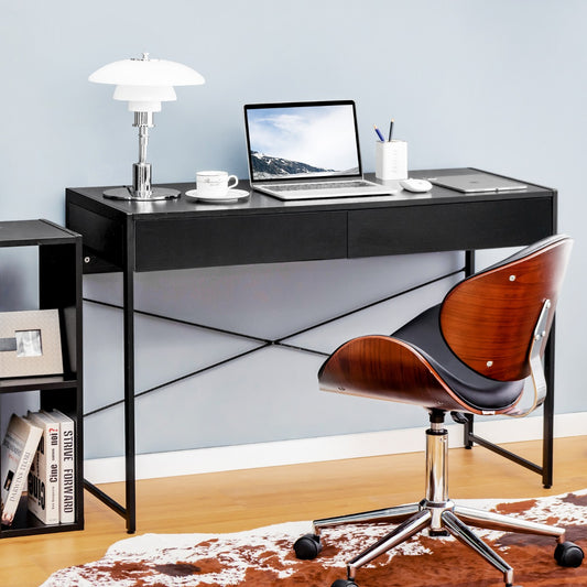 Costway - Schreibtisch Computertisch Bürotisch PC Tisch Arbeitstisch mit 2 Schubladen Schwarz