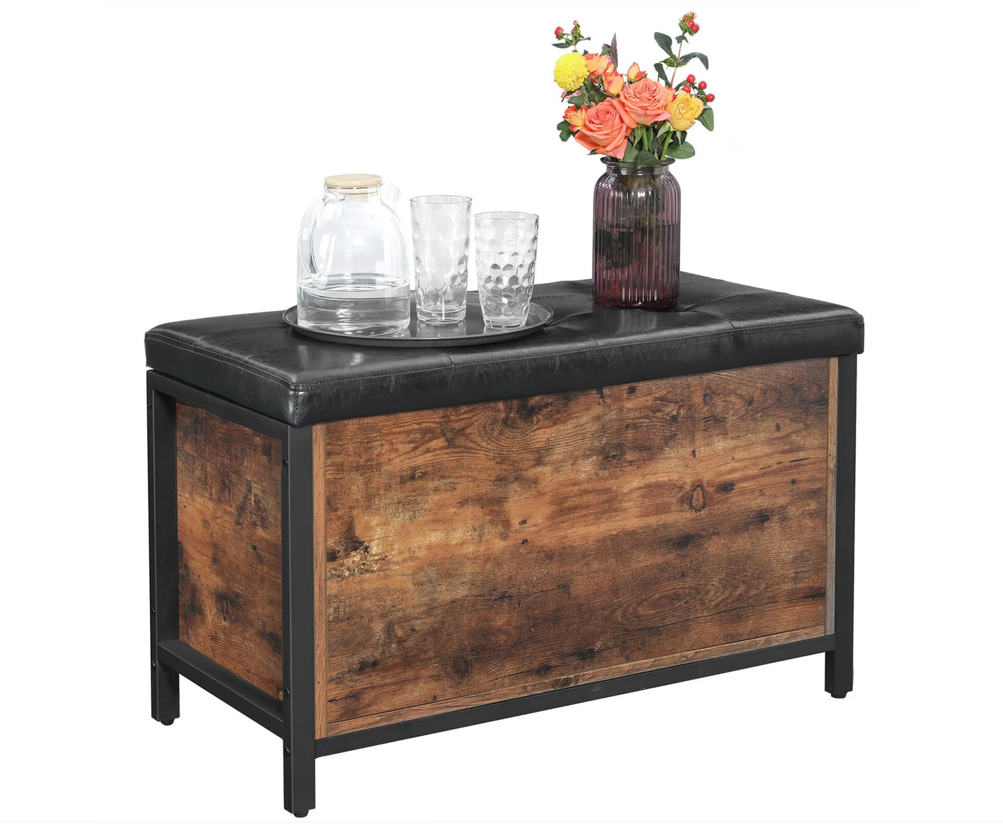 Sitzbank mit Stauraum, gepolsterte Truhe, Betttruhe, Flur, Schlafzimmer, Wohnzimmer, Metall, Industrie-Design, Vasagle, 12