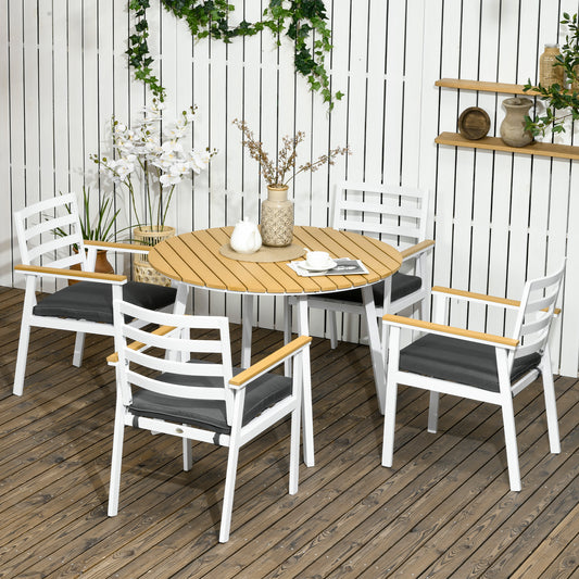 Outsunny - Sitzgruppe Garten Balkon für 4 Personen, 1 Tisch, 4 Stühle, wetterbeständig, 105 cm x 105 cm x 74 cm, Braun + Weiß + Grau