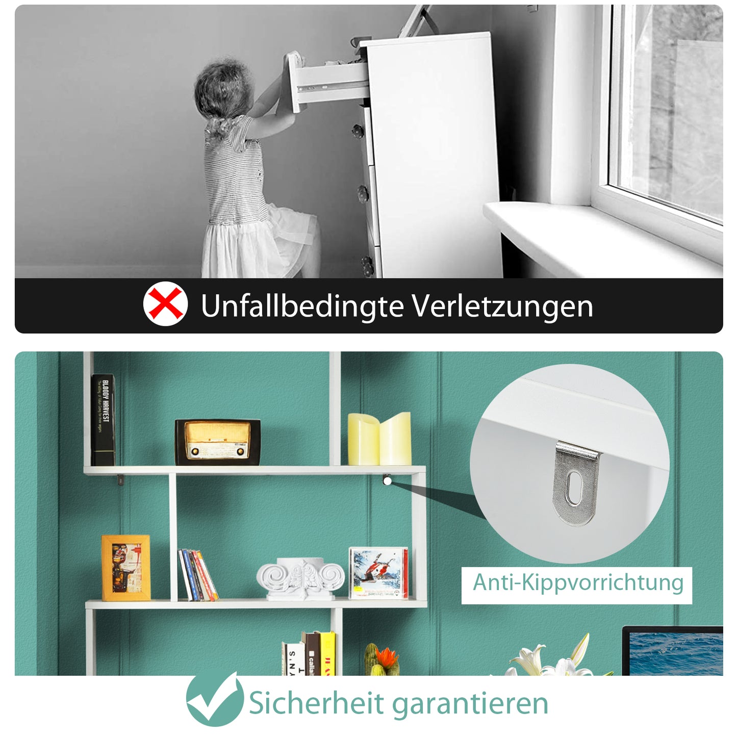 Bücherregal, Bücherregal mit 6 Ebenen, S-Form Standregal, Aufbewahrungsregal, Holz, Farbwahl-Weiß, Costway, 5