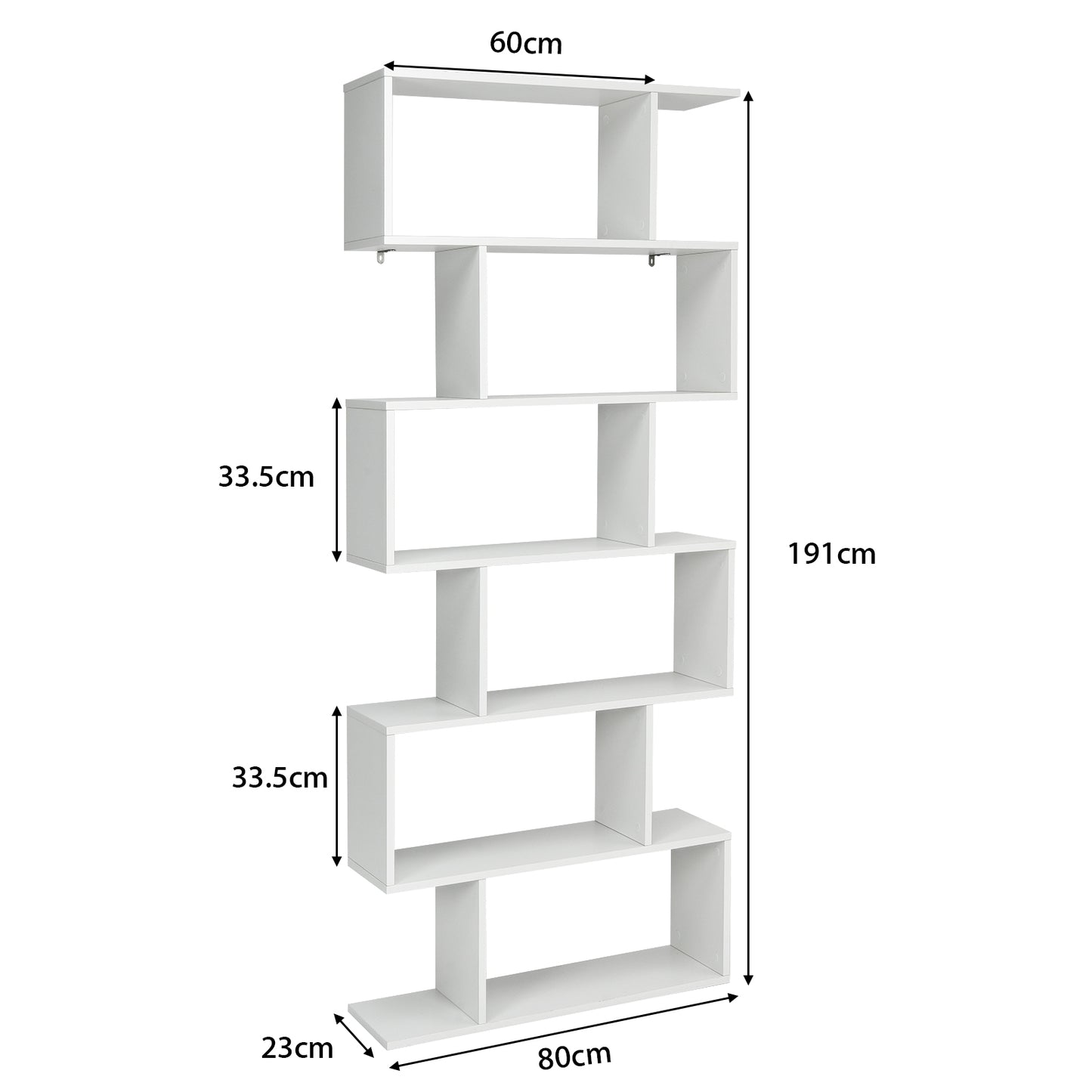 Bücherregal, Bücherregal mit 6 Ebenen, S-Form Standregal, Aufbewahrungsregal, Holz, Farbwahl-Weiß, Costway, 6