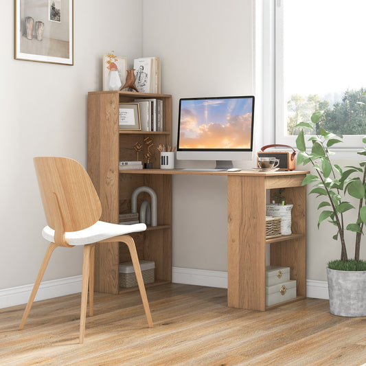 Costway - Schreibtisch mit Bücherregal Computertisch mit 6 Regalen PC-Tisch mit Regal Bürotisch Natur