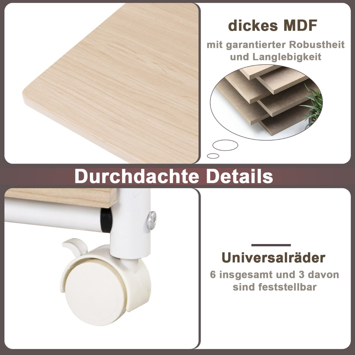 Costway - Klappbarer Computertisch mit 3 Schubladen Schreibtisch 105 x 50 x 75 cm Natur