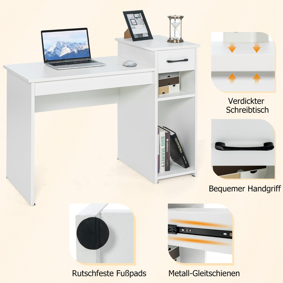 Costway - Schreibtisch mit Schublade & offenen Regalen Computertisch aus Holz 102 x 50 x 82 cm Weiß