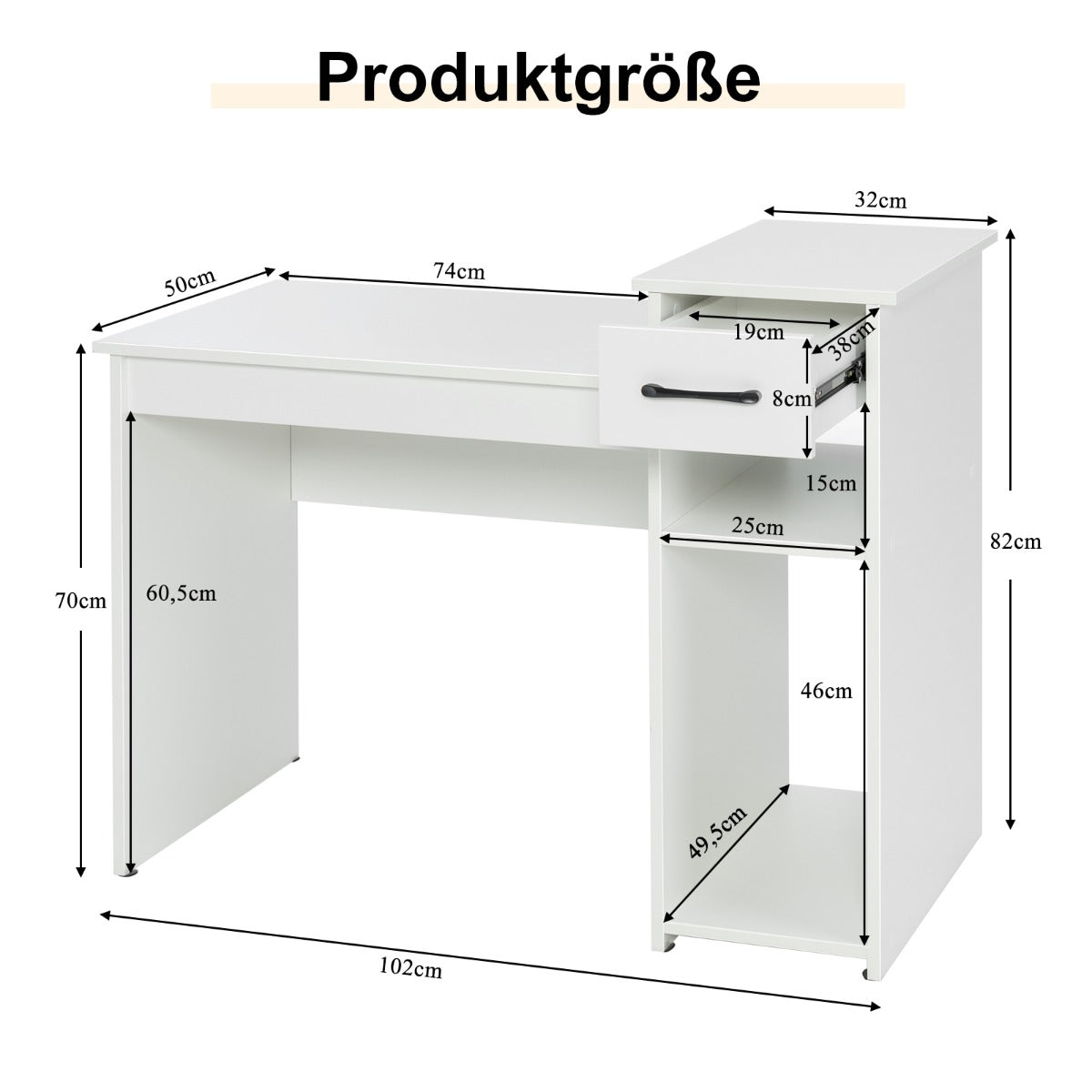 Costway - Schreibtisch mit Schublade & offenen Regalen Computertisch aus Holz 102 x 50 x 82 cm Weiß