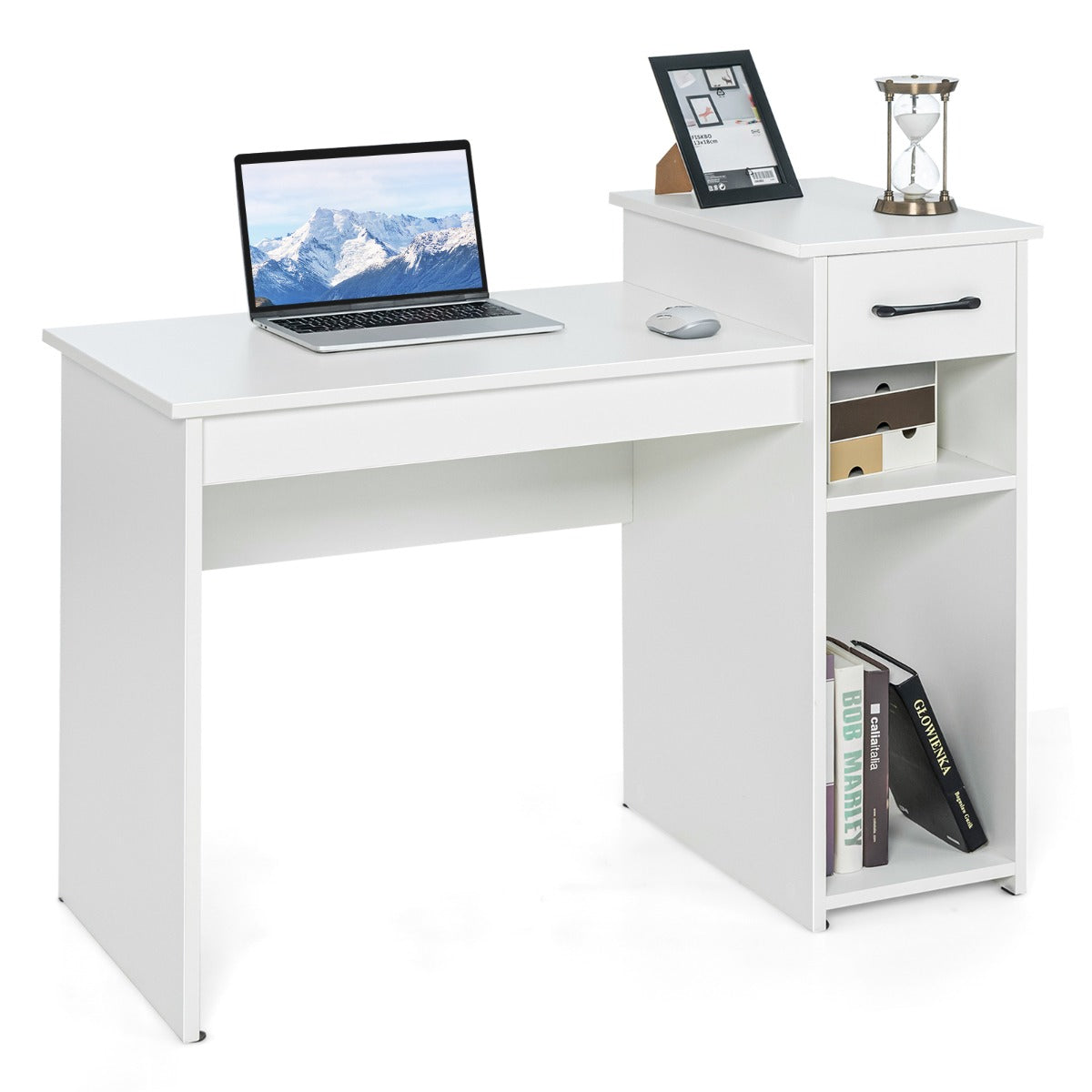 Costway - Schreibtisch mit Schublade & offenen Regalen Computertisch aus Holz 102 x 50 x 82 cm Weiß