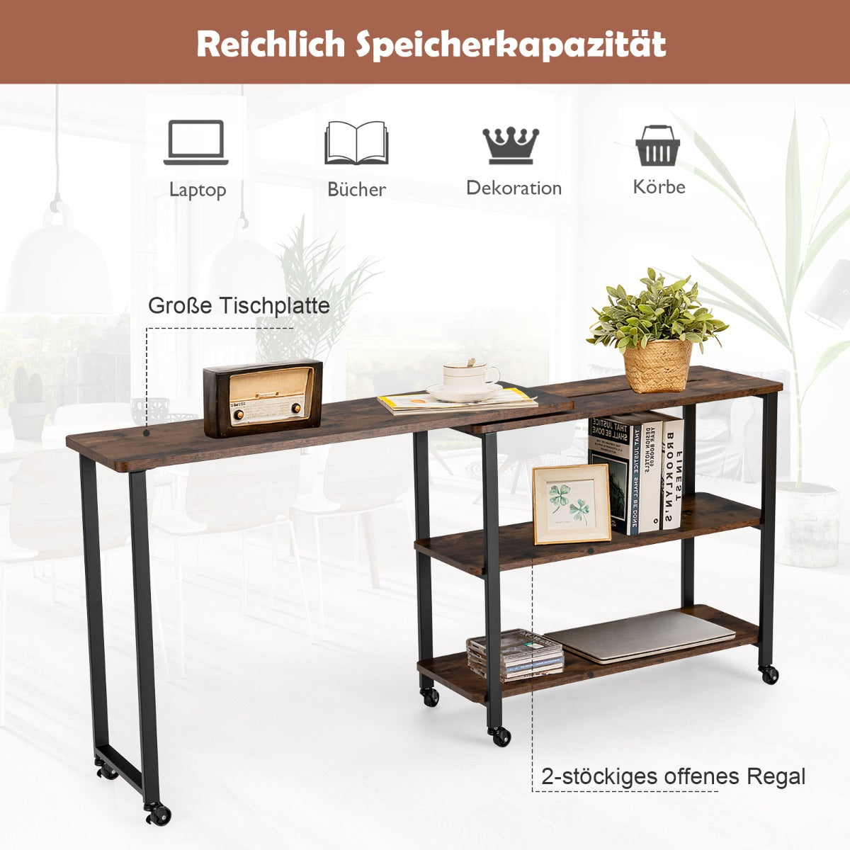Costway - Beistelltisch Holz Couchtisch L-Form Tischplatte 360° drehbar 3 Ebenen Wohnzimmertisch Vintage 101 x 82,5 x 72,5 cm