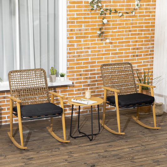 Outsunny - Gartenmöbelset für Personen 2 Schaukelstühle, 1 Beistelltisch, robustes Polyrattan, inkl. Sitzauflagen