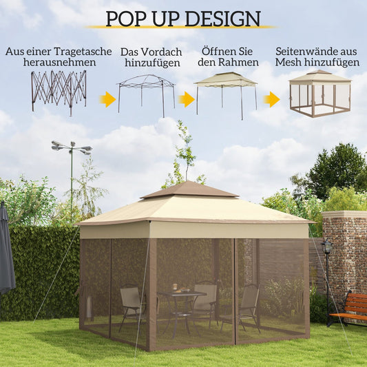 Faltpavillon, Gartenzelt, Gartenpavillon, Stabile Zelte, Pavillon Faltbar, Seitenwände, Pop-up-Zelt, Khaki, Outsunny, 1