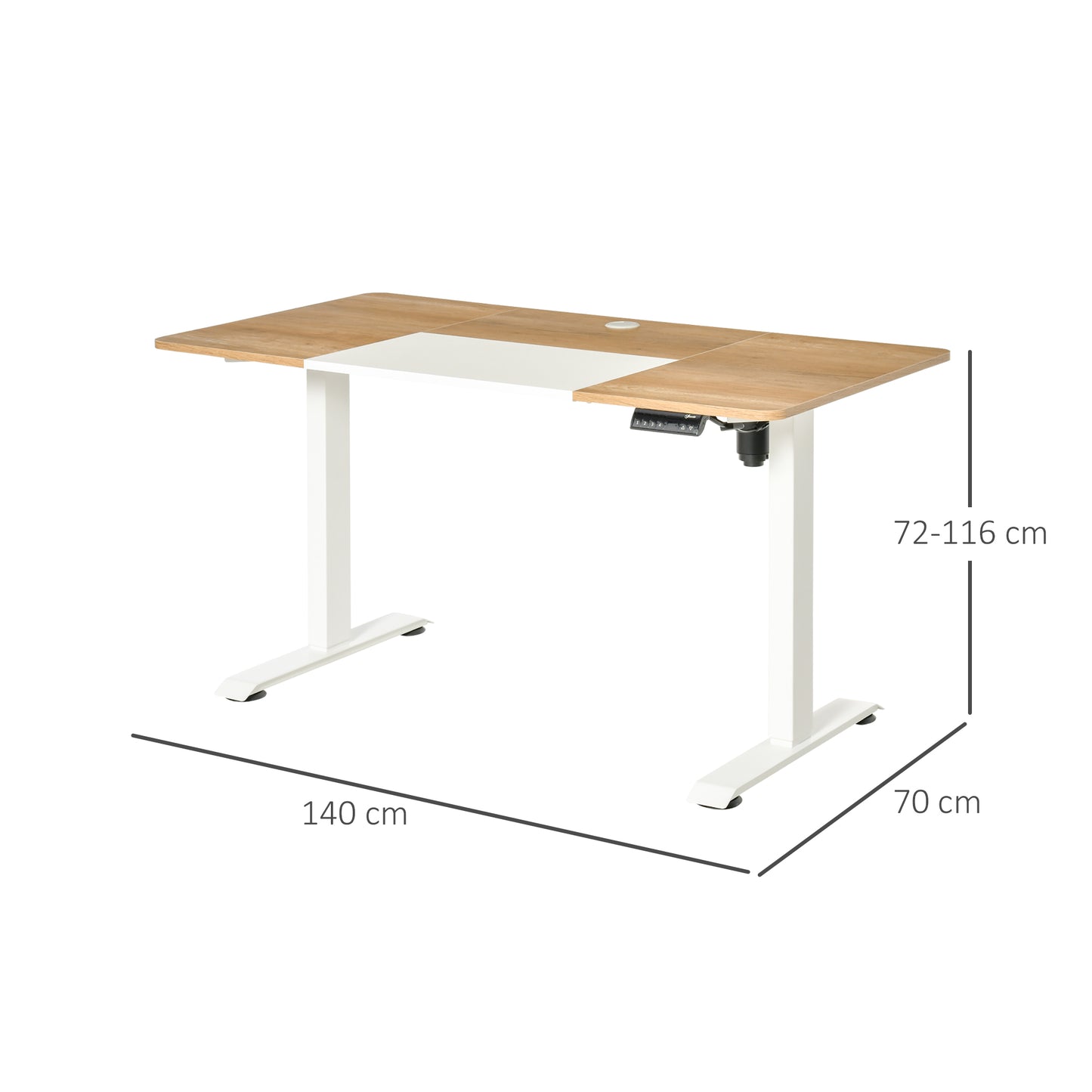 Vinsetto - Computertisch Elektrischer Schreibtisch, Stehschreibtisch, höhenverstellbar, Tischgestell mit Motor, Metall, Natur+Weiß