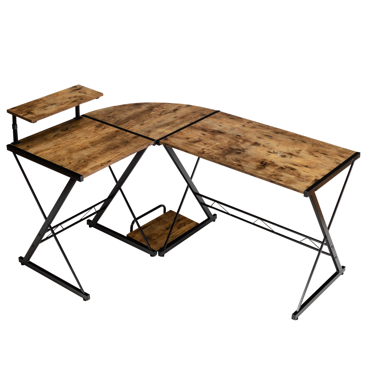 Costway - Eckschreibtisch L-Förmiger Computertisch aus Holz 147 x 112 x 79 cm Braun