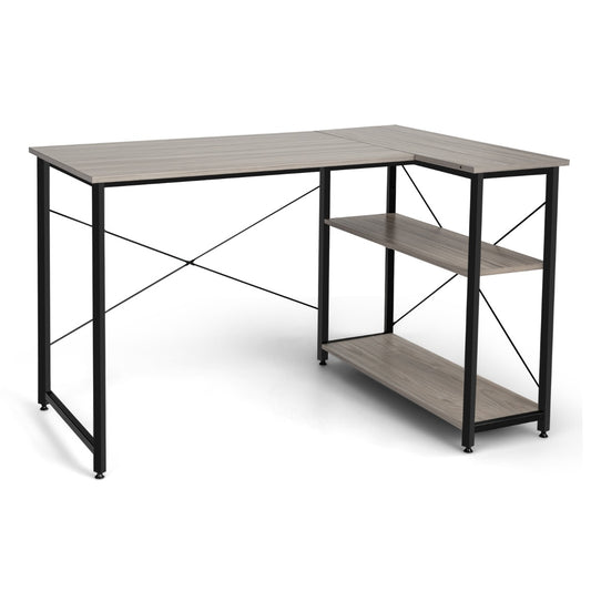Costway - L-Form Schreibtisch Eck-Computertisch mit Ablagefächern Bürotisch 120 x 88 x 74,5 cm Grau