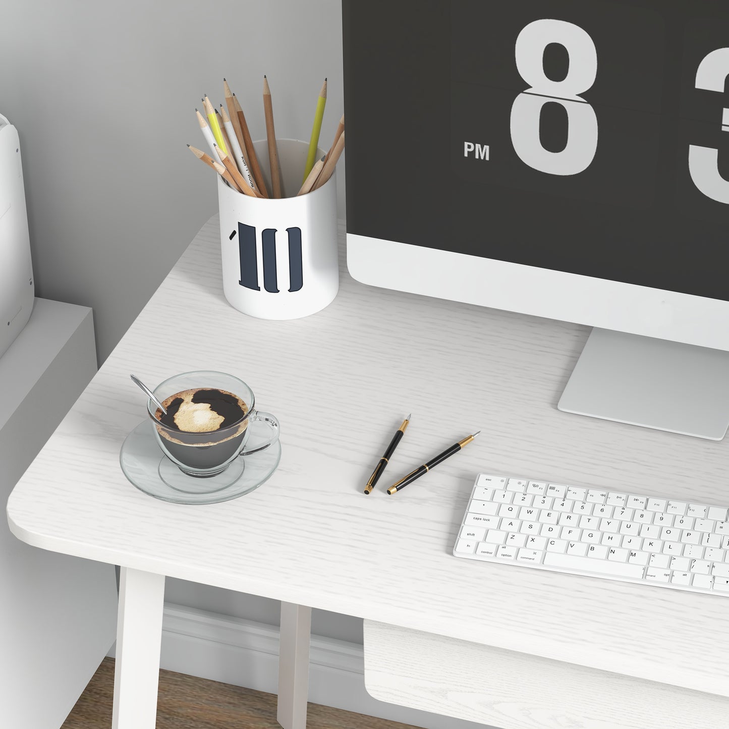 HOMCOM - Schreibtisch Eleganter Bürotisch mit Schubladen, MDF+Stahl, Weiß, 120x60x76cm