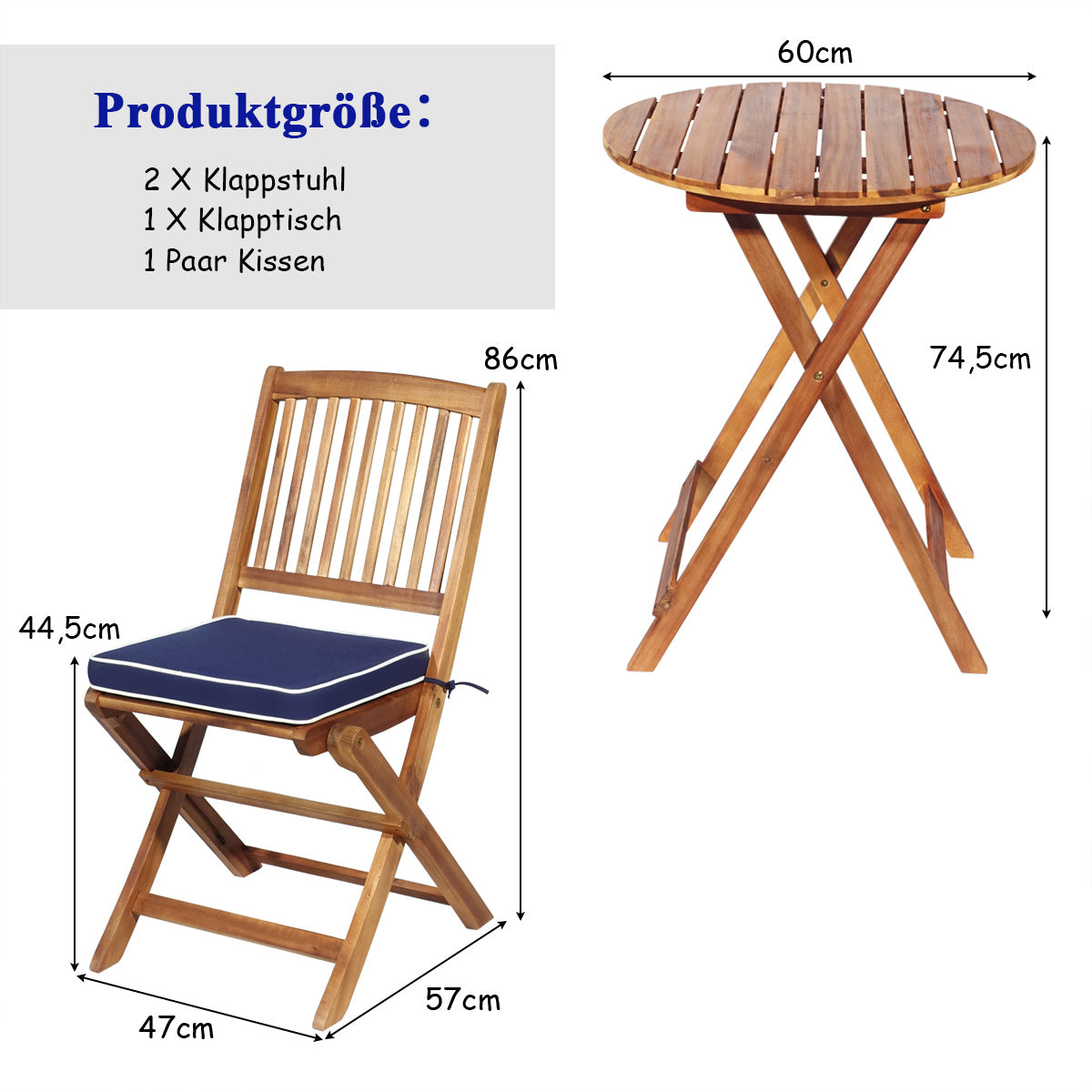 Terrassenmöbel, 3-TLG. Terrassenmöbel-Set mit Rundem Tisch & 2 Stühlen & 2 Kissen Ergonomische Sitzgarnitur Blau, Costway, 6
