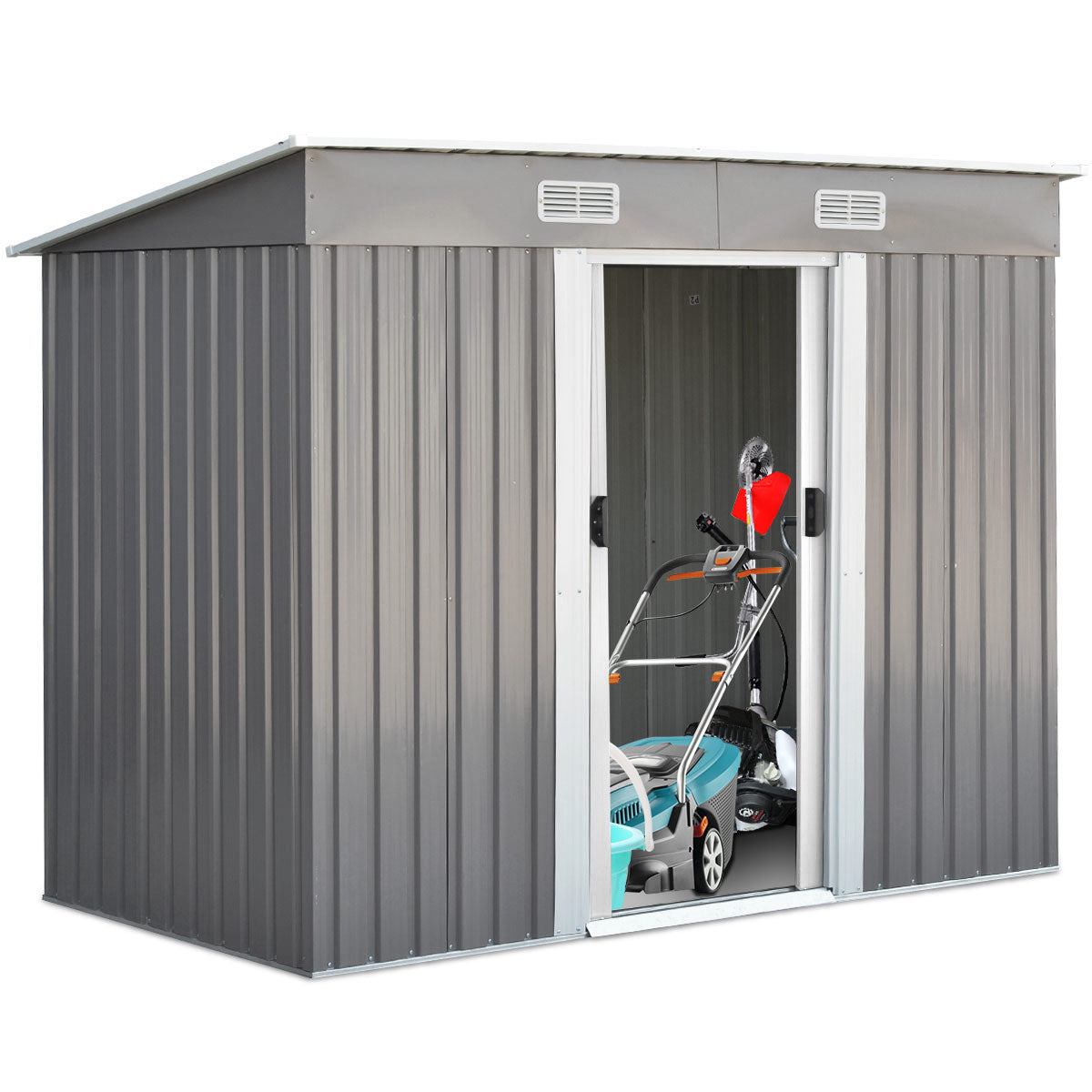Geräteschuppen, Gartenschrank Wetterfest, Gerätehaus metall, mit 2 Schiebetüren, Outdoor Schrank, Costway, 3
