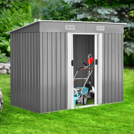 Geräteschuppen, Gartenschrank Wetterfest, Gerätehaus metall,  mit 2 Schiebetüren, Outdoor Schrank, Costway, 1