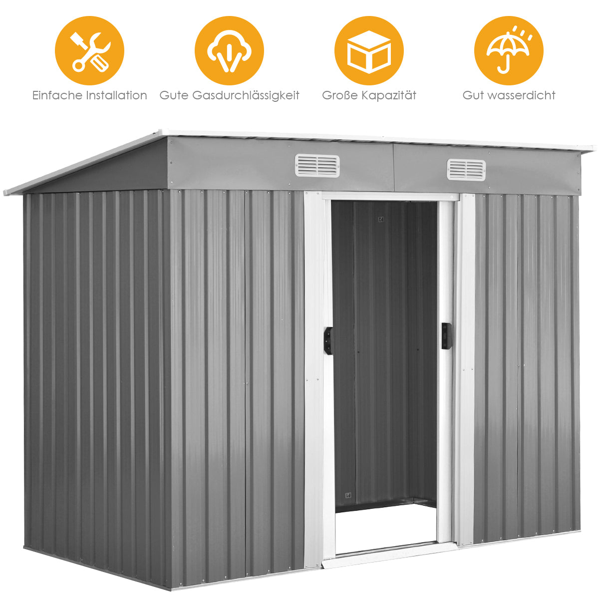 Geräteschuppen, Gartenschrank Wetterfest, Gerätehaus metall, mit 2 Schiebetüren, Outdoor Schrank, Costway, 6