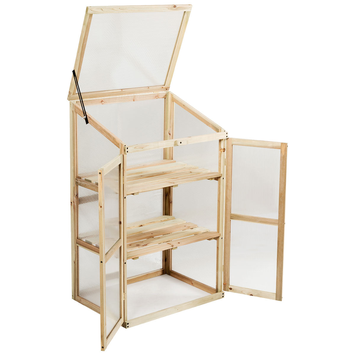Gartenschrank, Pflanzenregal, Gewächshaus, Kaltgewächshaus, Kines Kaltgewächshaus, aus Holz, 3-Ebenen Schutz, Costway, 6
