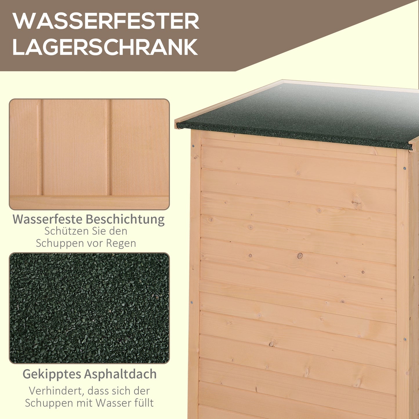 Outsunny - Gartenhaus Gerätehaus Geräteschuppen mit Regalböden Geräteschuppen Lagerschuppen für Garten Tanne Naturholz 75 x 56 x115 cm
