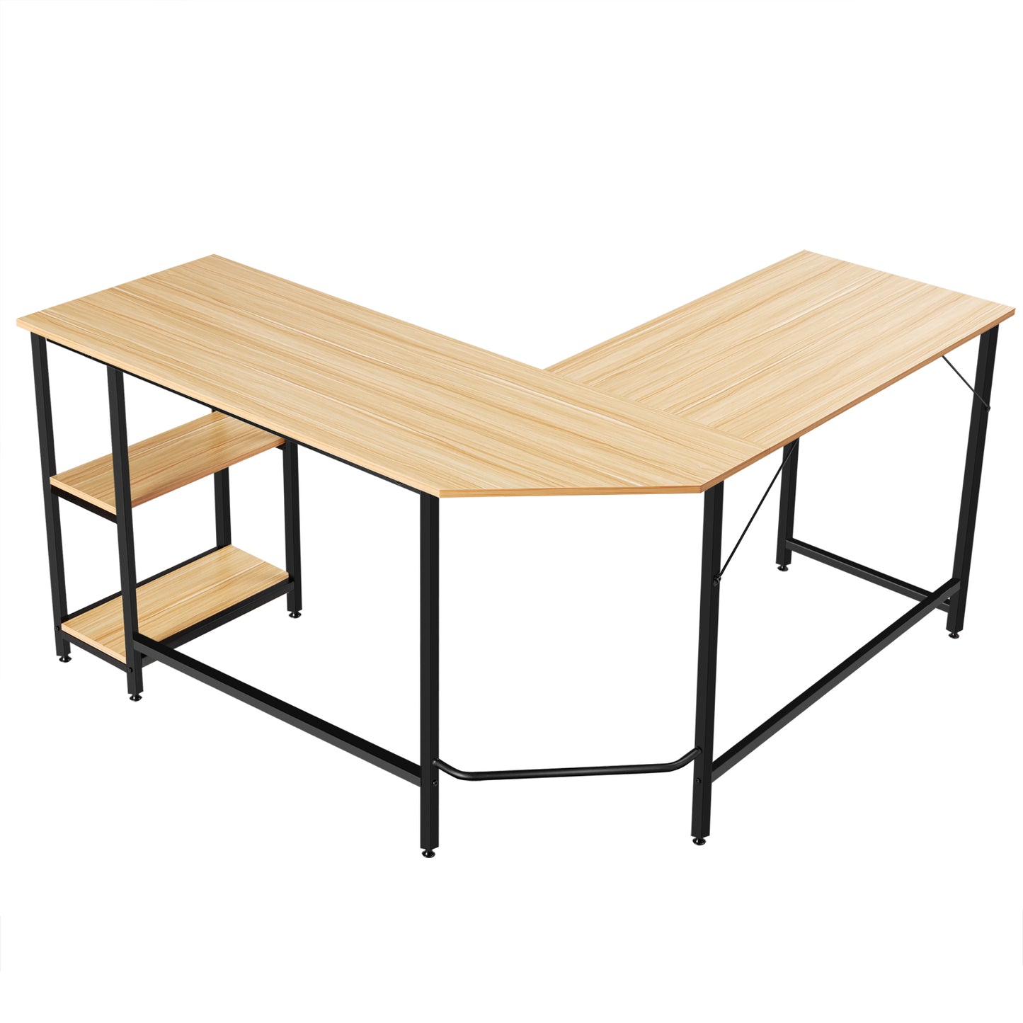 Costway - L-förmiger Schreibtisch Homeoffice-Schreibtisch mit 2 Ablageflächen 138 x 60 x 75 cm Natur