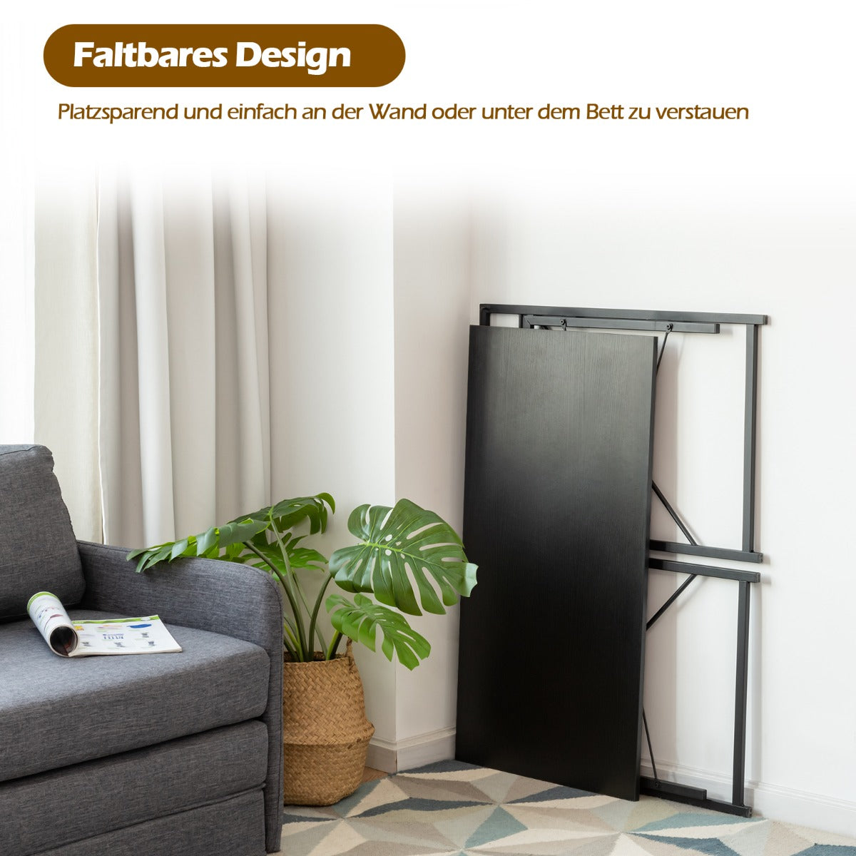 Costway - Klappbarer Computertisch Arbeitstisch mit Metallrahmen Laptop-Tisch bis 115 kg belastbar 100 x 50 x 75 cm Schwarz