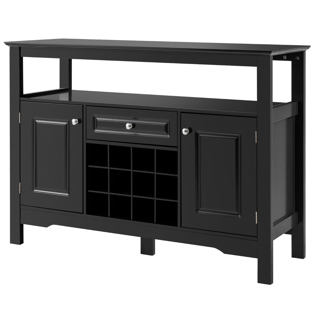 Sideboard, Weinregal, Flaschenregal, Modernes Esszimmerbuffet mit Weinregal und Schränken & Schublade, Schwarz, Costway, 3