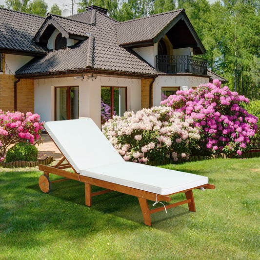 Costway - Gartenliege holz, Sonnenliege, Liegestuhl, mit verstellbarer Rückenlehne mit Rollen und Kissen, Relaxliege, Eukalyptusholz, Natürliche