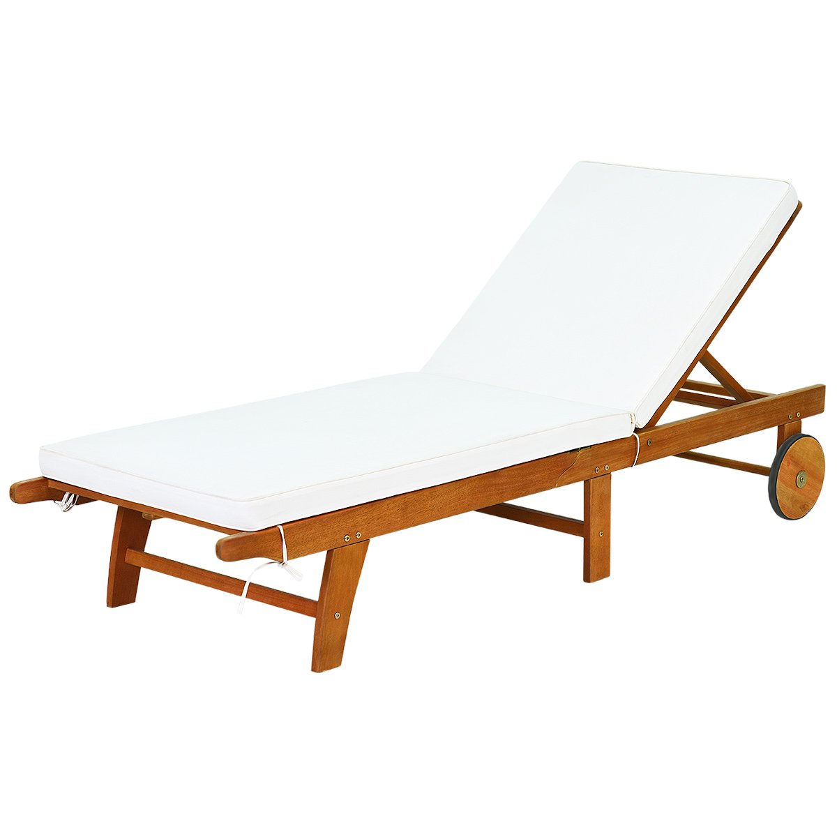 Costway - Gartenliege holz, Sonnenliege, Liegestuhl, mit verstellbarer Rückenlehne mit Rollen und Kissen, Relaxliege, Eukalyptusholz, Natürliche