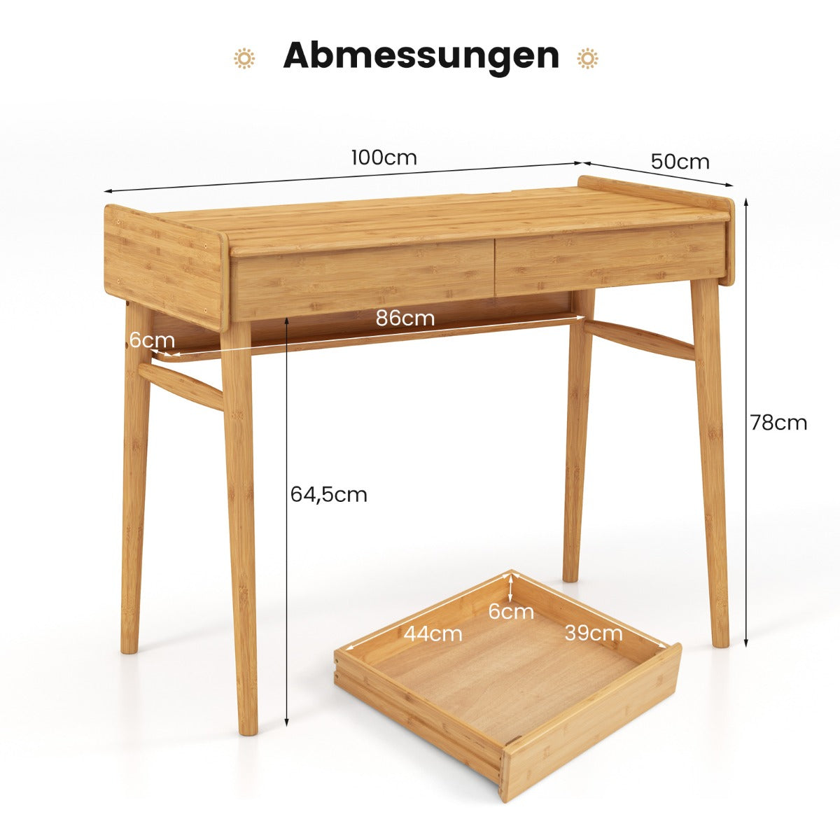 Costway - Computertisch mit Schubladen & Offenem Regal & Kabelführungsschlitz Schreibtisch Natur