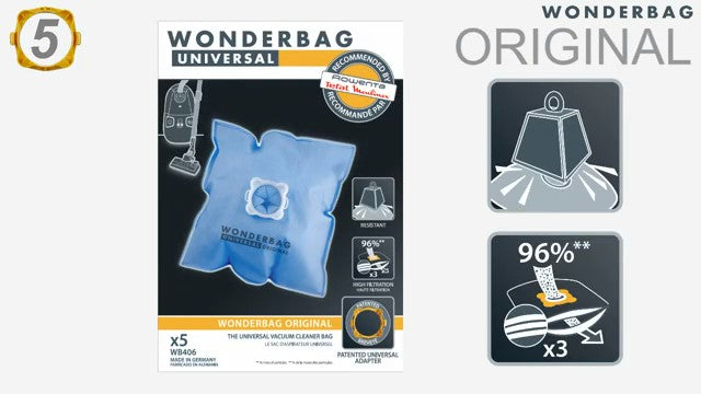 Staubsaugerbeutel, Wonderbag Universelle WB406120, Rowenta, 5 Beutel,7