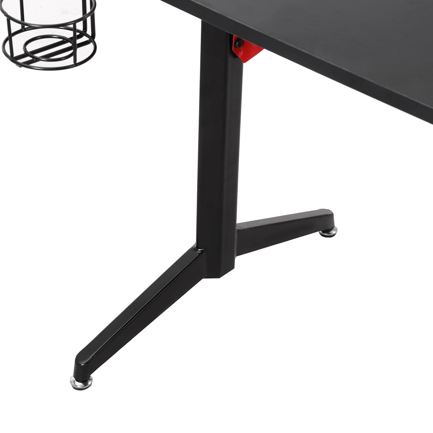 HOMCOM - Gaming Tisch PC Tisch Schreibtisch mit Kopfhörerhaken & Getränkehalter, Metall MDF, Schwarz+Rot, 157x111,8x74cm