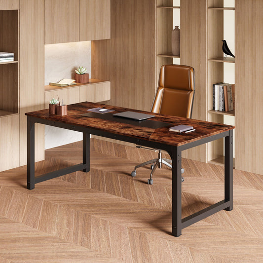 Schreibtisch, 180 x 90 x 77 cm, Computertisch, PC Tisch, Bürotisch, Arbeitstisch, Konferenztisch, für Home Office, Rustikales Braun, Tribesigns, 6