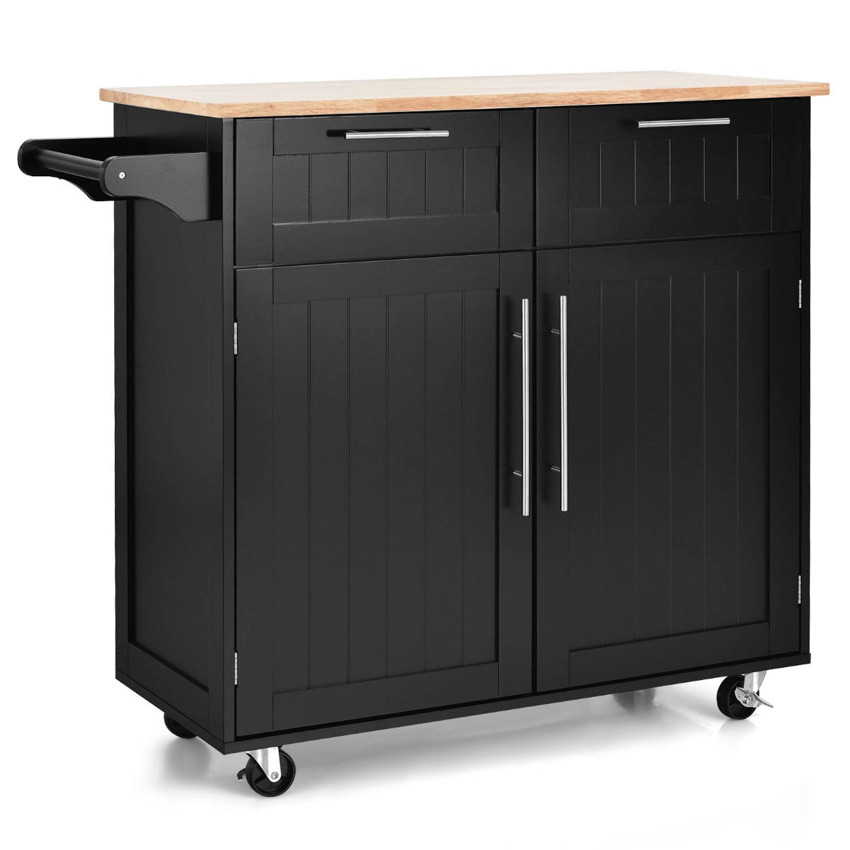 Kücheninsel, Küchenregal, Küchenwagen, Rollender Servierwagen mit Schubladen und Schränken, Schwarz, Costway, 1