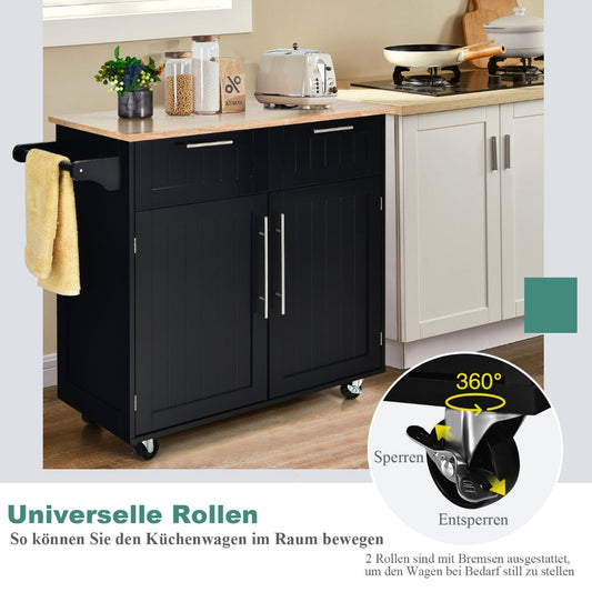 Kücheninsel, Küchenregal, Küchenwagen, Rollender Servierwagen mit Schubladen und Schränken, Schwarz, Costway, 2
