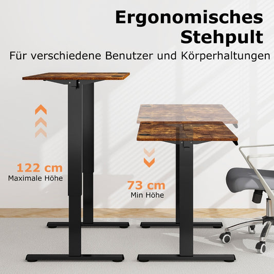 Costway - Höhenverstellbarer Schreibtisch 120 x 60 cm elektrischer Stehschreibtisch Rustikales Braun + Schwarz