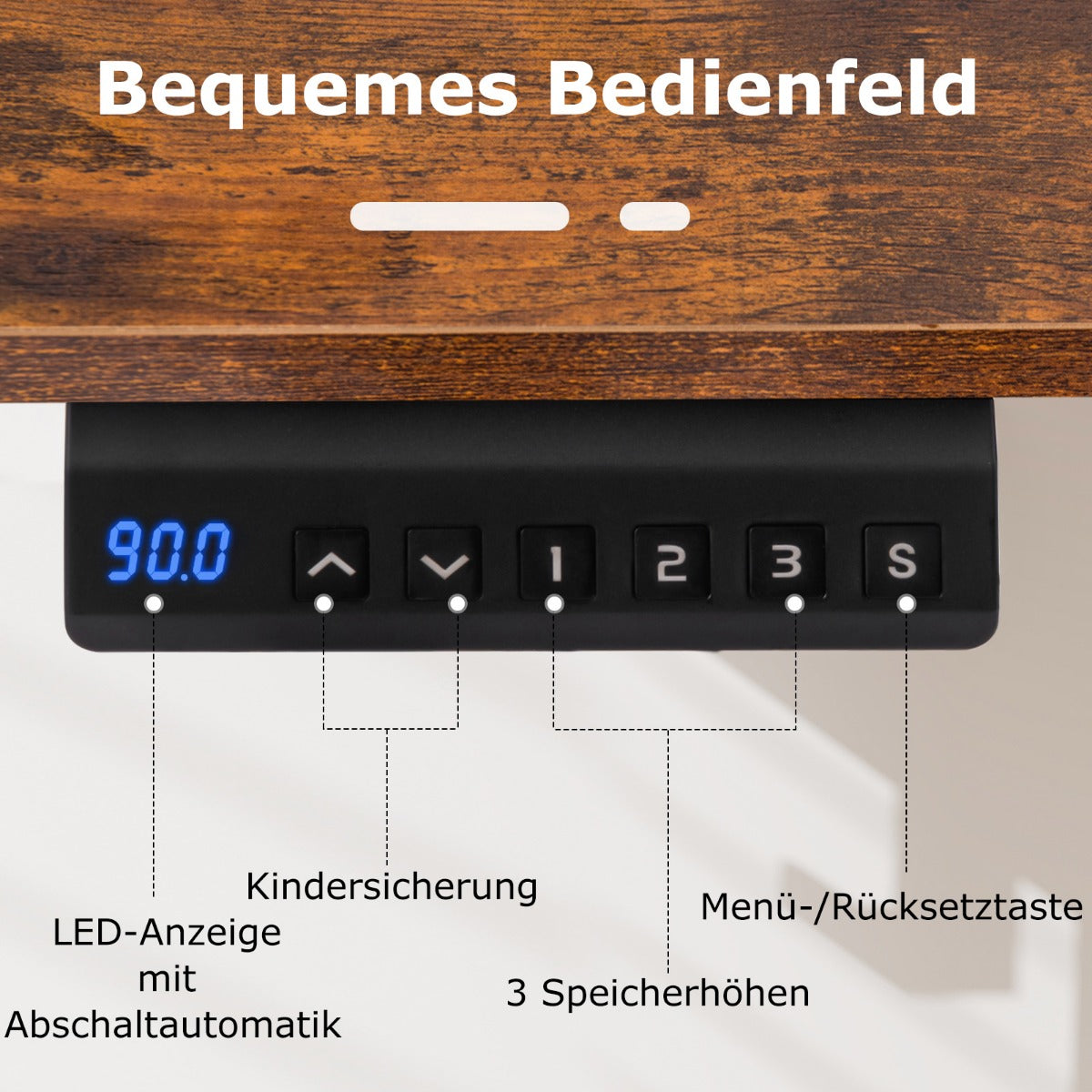 Costway - Höhenverstellbarer Schreibtisch 120 x 60 cm elektrischer Stehschreibtisch Rustikales Braun + Schwarz