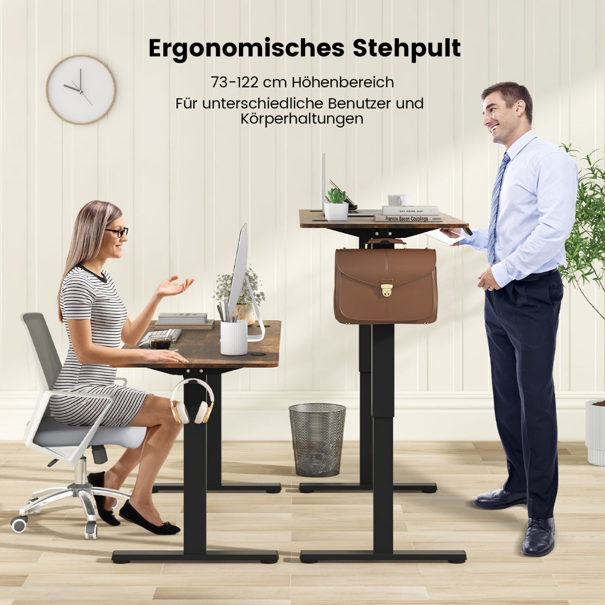 Costway - Höhenverstellbarer Schreibtisch 140 x 60 cm elektrischer Stehschreibtisch Rustikales Braun + Schwarz