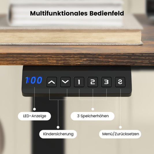 Costway - Höhenverstellbarer Schreibtisch 140 x 60 cm elektrischer Stehschreibtisch Rustikales Braun + Schwarz