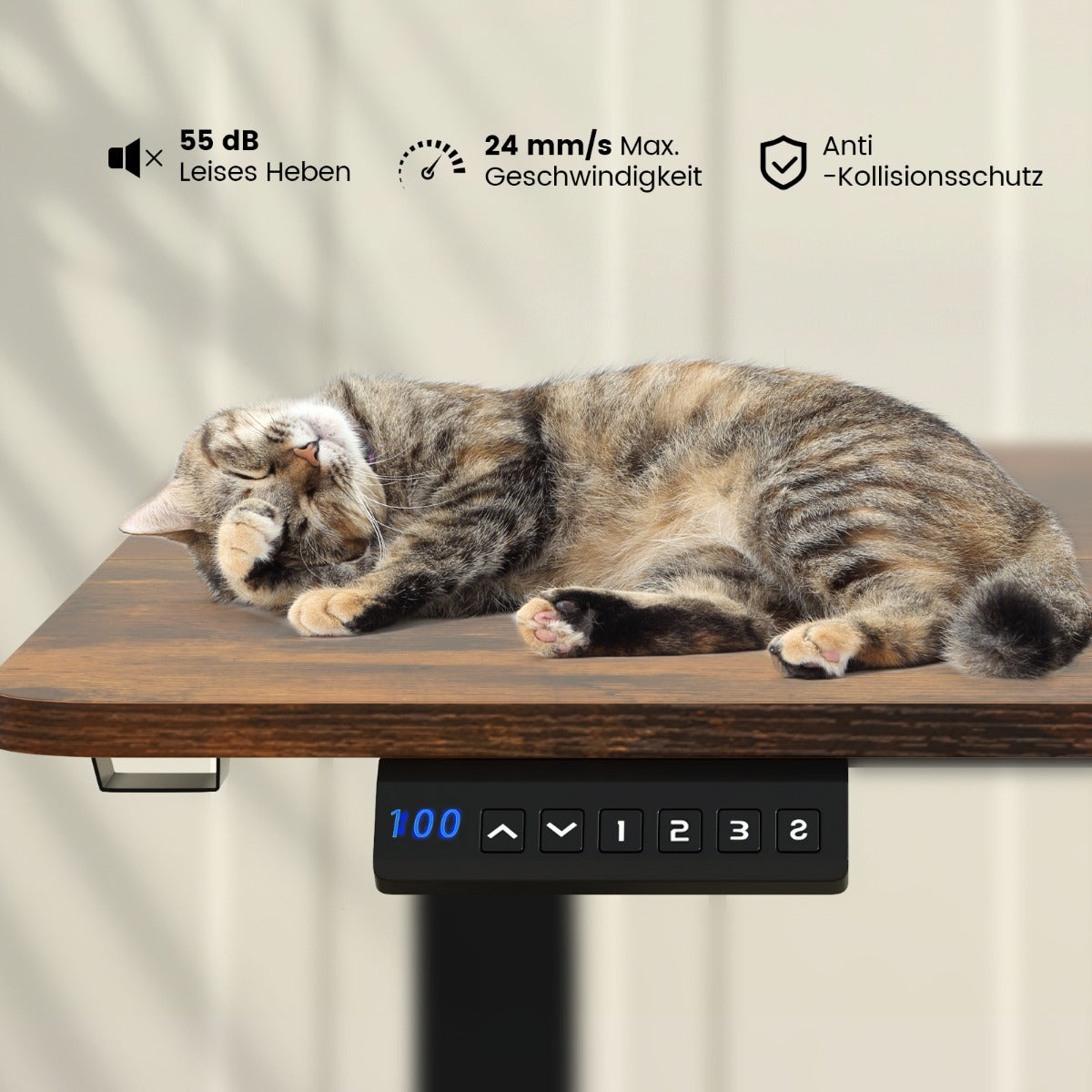 Costway - Höhenverstellbarer Schreibtisch 140 x 60 cm elektrischer Stehschreibtisch Rustikales Braun + Schwarz