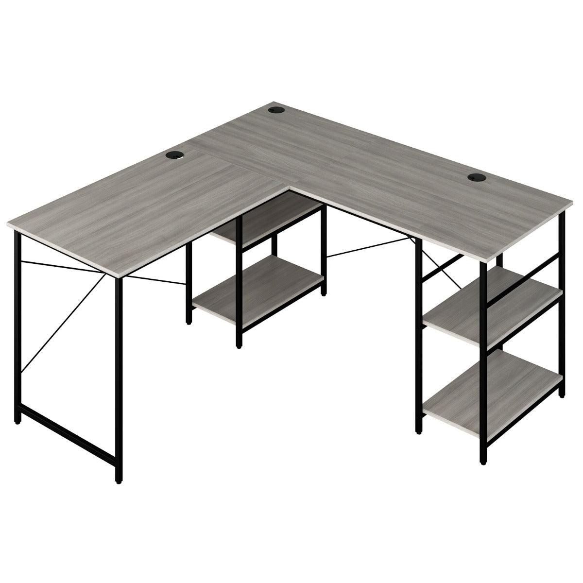 Costway - Schreibtisch L-Form Reversibler Eckschreibtisch mit 4 Ablagen 151 x 151 x 75 cm Grau