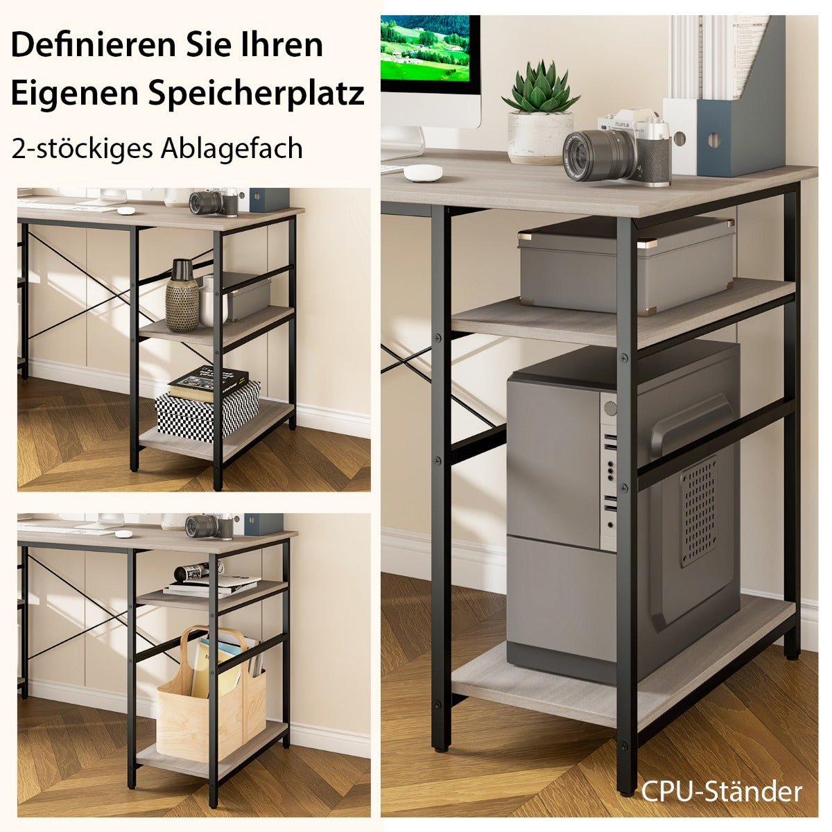 Costway - Schreibtisch L-Form Reversibler Eckschreibtisch mit 4 Ablagen 151 x 151 x 75 cm Grau
