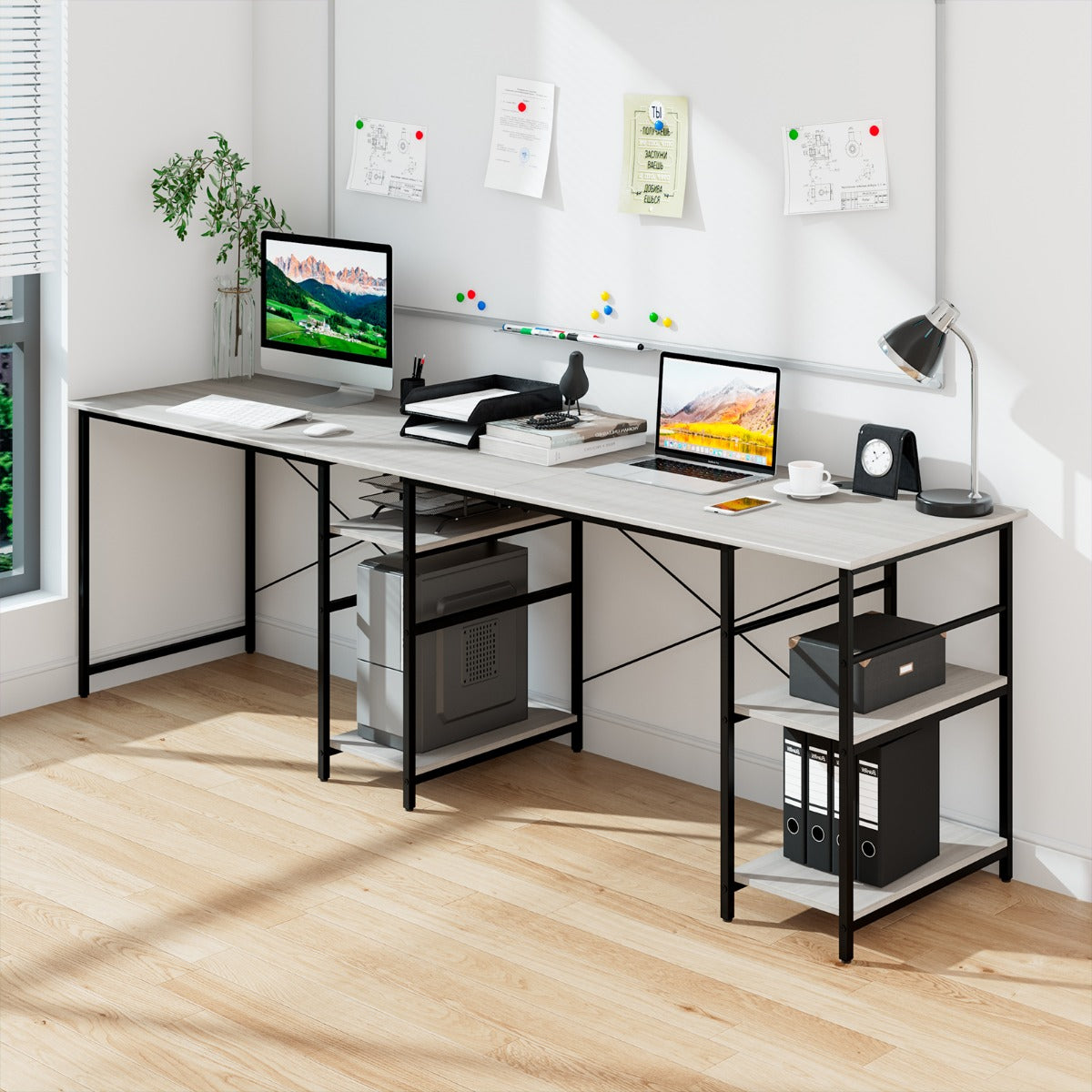 Costway - Schreibtisch L-Form Reversibler Eckschreibtisch mit 4 Ablagen 151 x 151 x 75 cm Grau