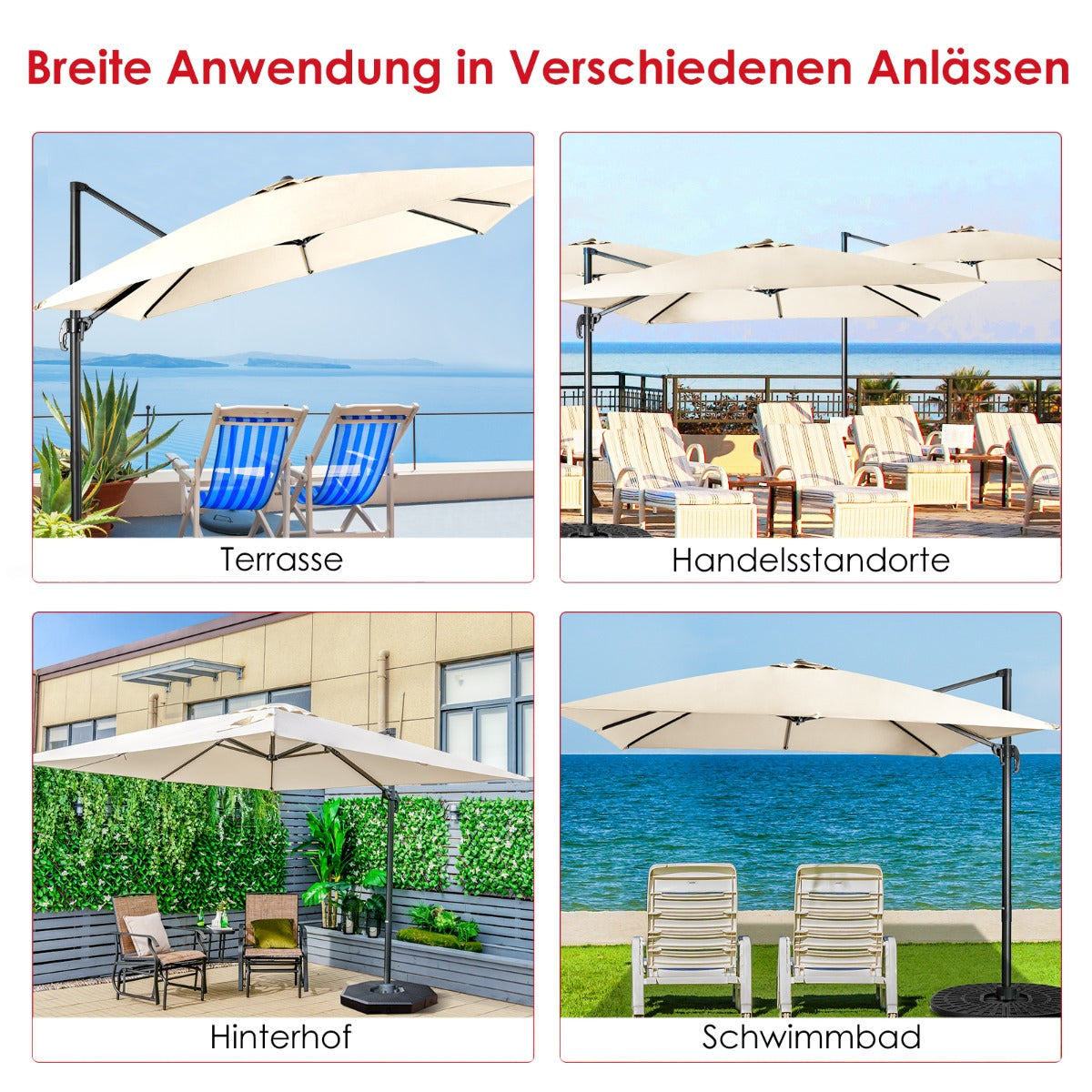 Sonnenschirm Groß, Sonnenschirm 3m, Sonnenschirm mit Ständer, Sonnenschirm balkon, Beige, Costway, 6